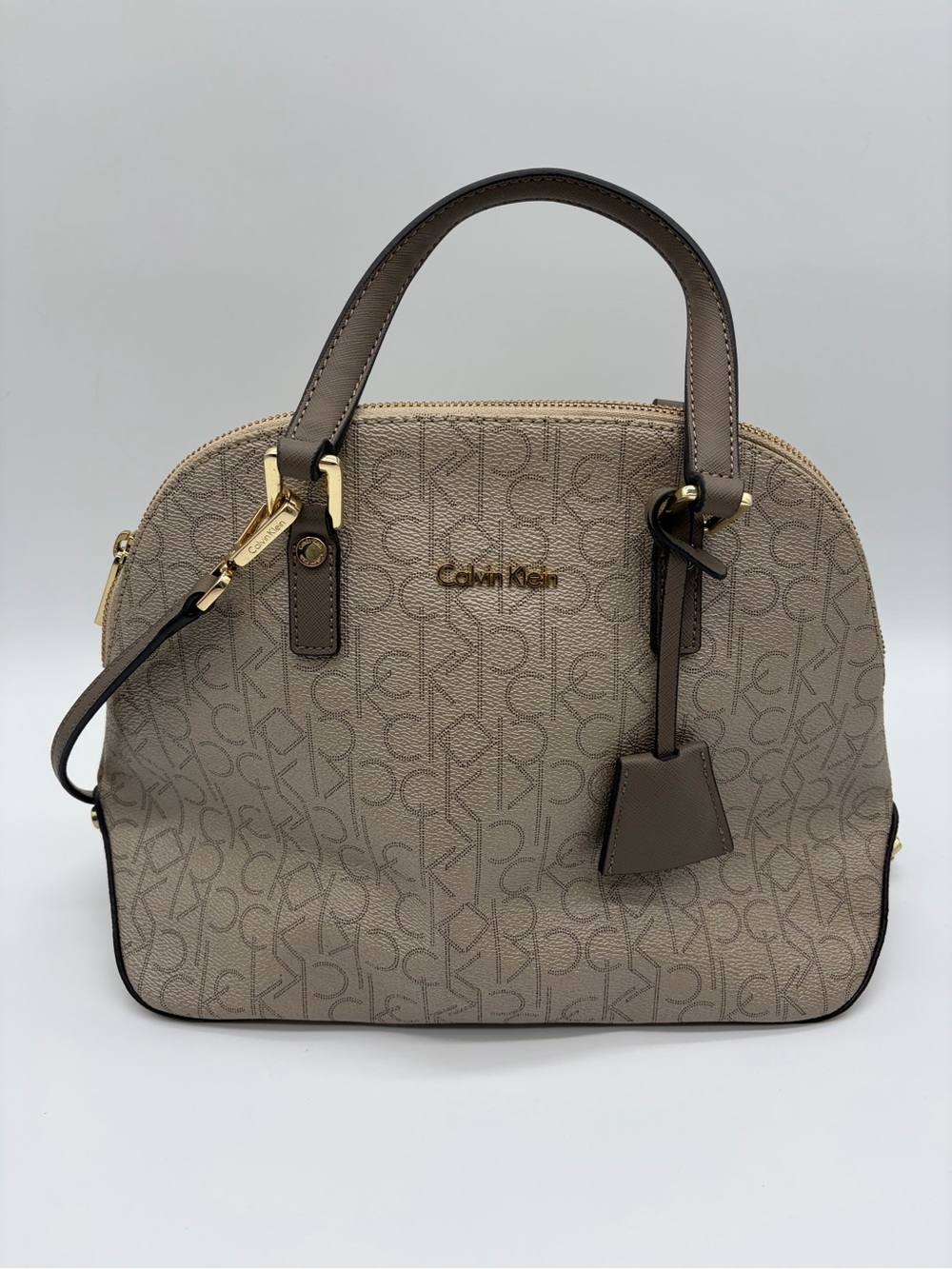 Calvin Klein Brown Monogram Dome Satchel with Gold Hardware - Picture 2 of 11